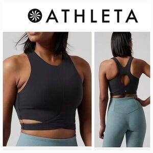 Athleta Conscious Cut Out Crop Top Sports Bra in Black Sz M D-DD NWT